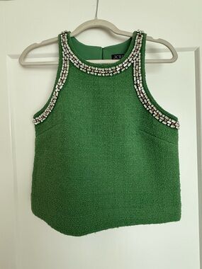 J.Crew Embellished Green Tweed Shell Top